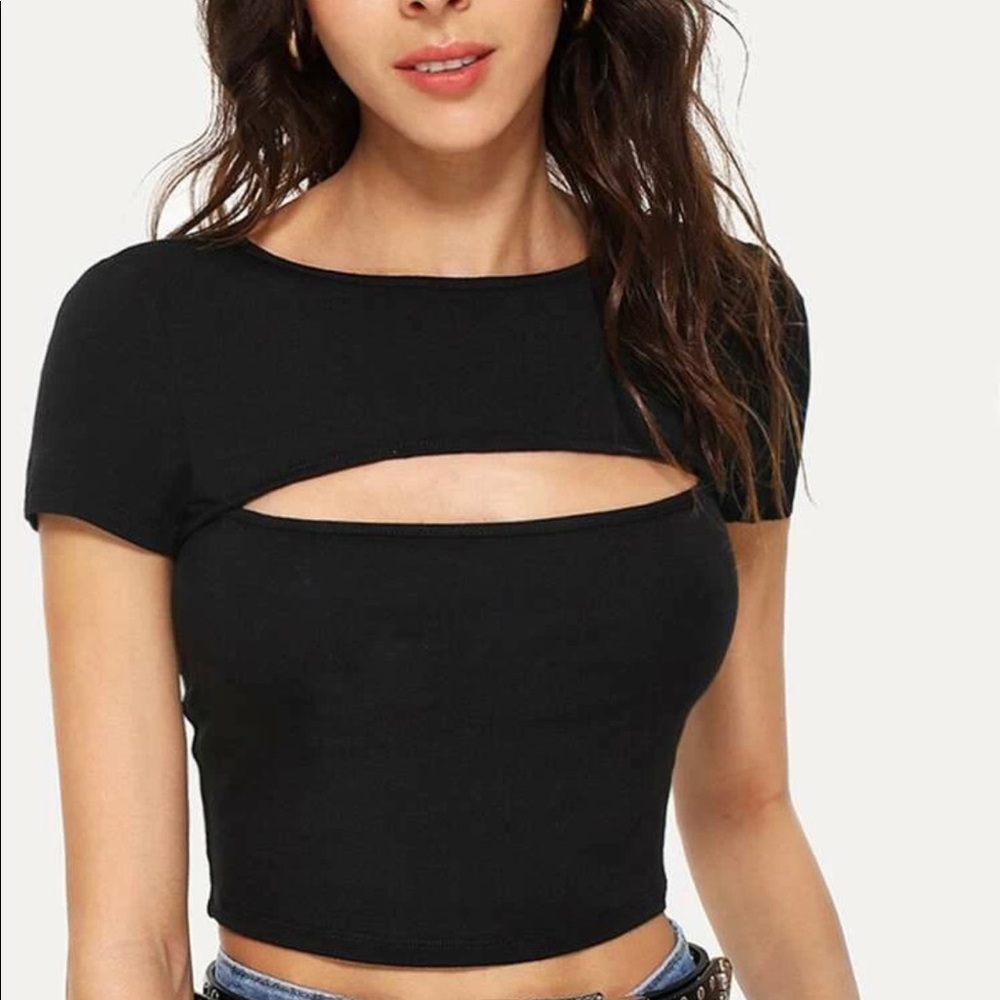 Never worn black cut-out front crop tee